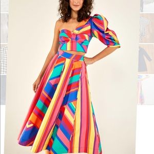 Farm Rio Bruna Stripes Midi Skirt